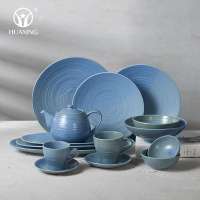 Hot sale creative ceramic blue with circle design your own dinnerware for hotel and restaurant