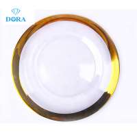 High Quality 13" Cheap Clear Wedding Dinner Decoration Glass Charger Plates with gold Rim