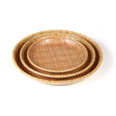 Bamboo melamine yellow round plate