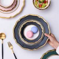 Decoration wave edge round dinner plates wholesale ceramic plate for wedding party